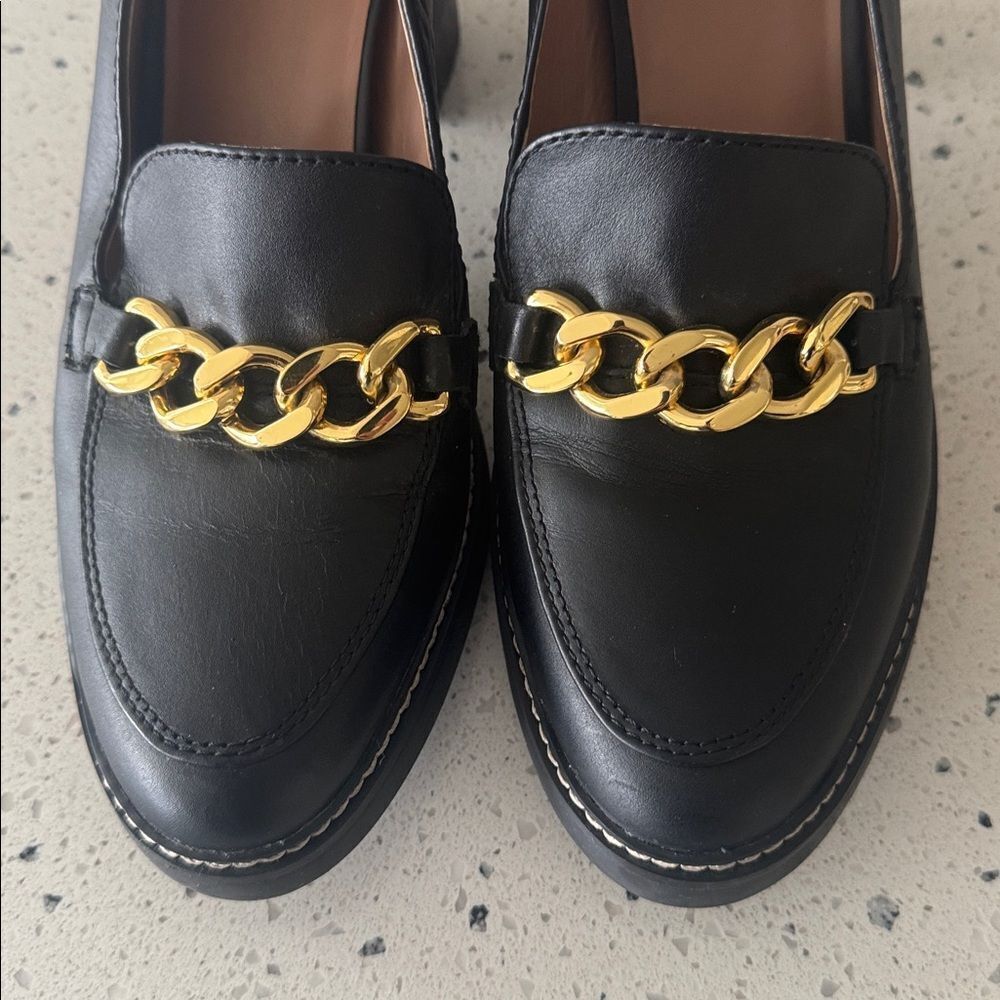 Naturalizer Callie-Moc Black Leather Block Heel Loafers Gold Chain Size 9.5 EUC - Picture 12 of 12